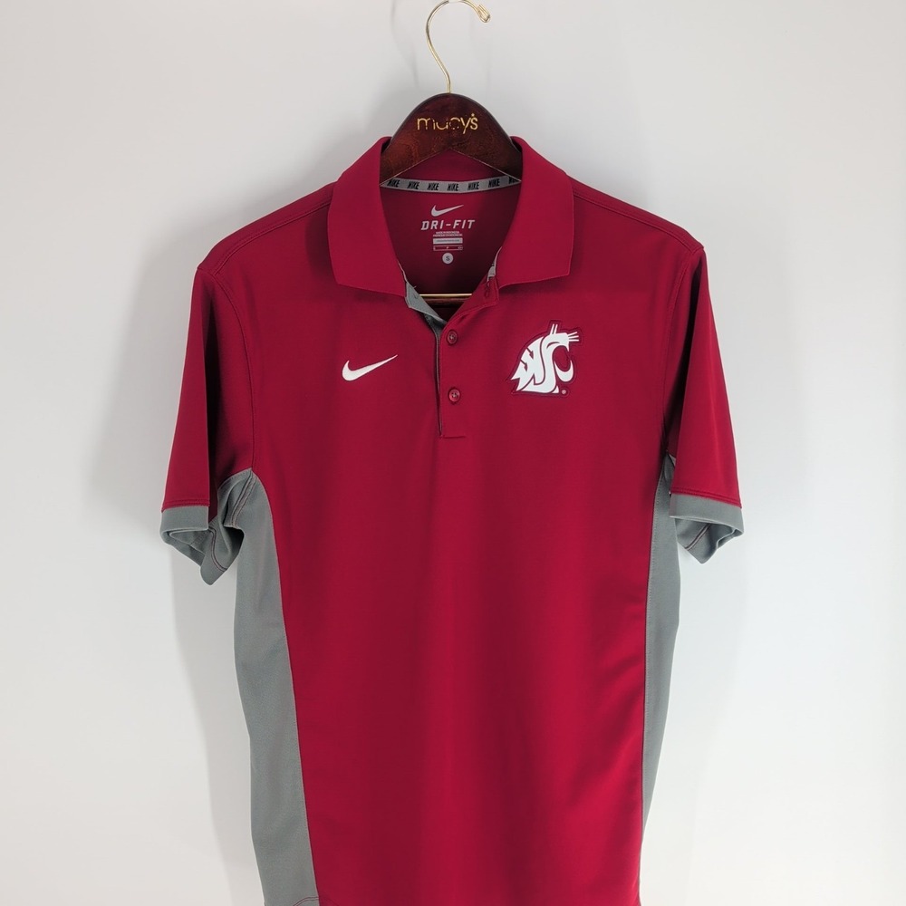 Washington State Cougars Football NCAA Nike Dri-Fit Polo Shirt Red Gray Size S